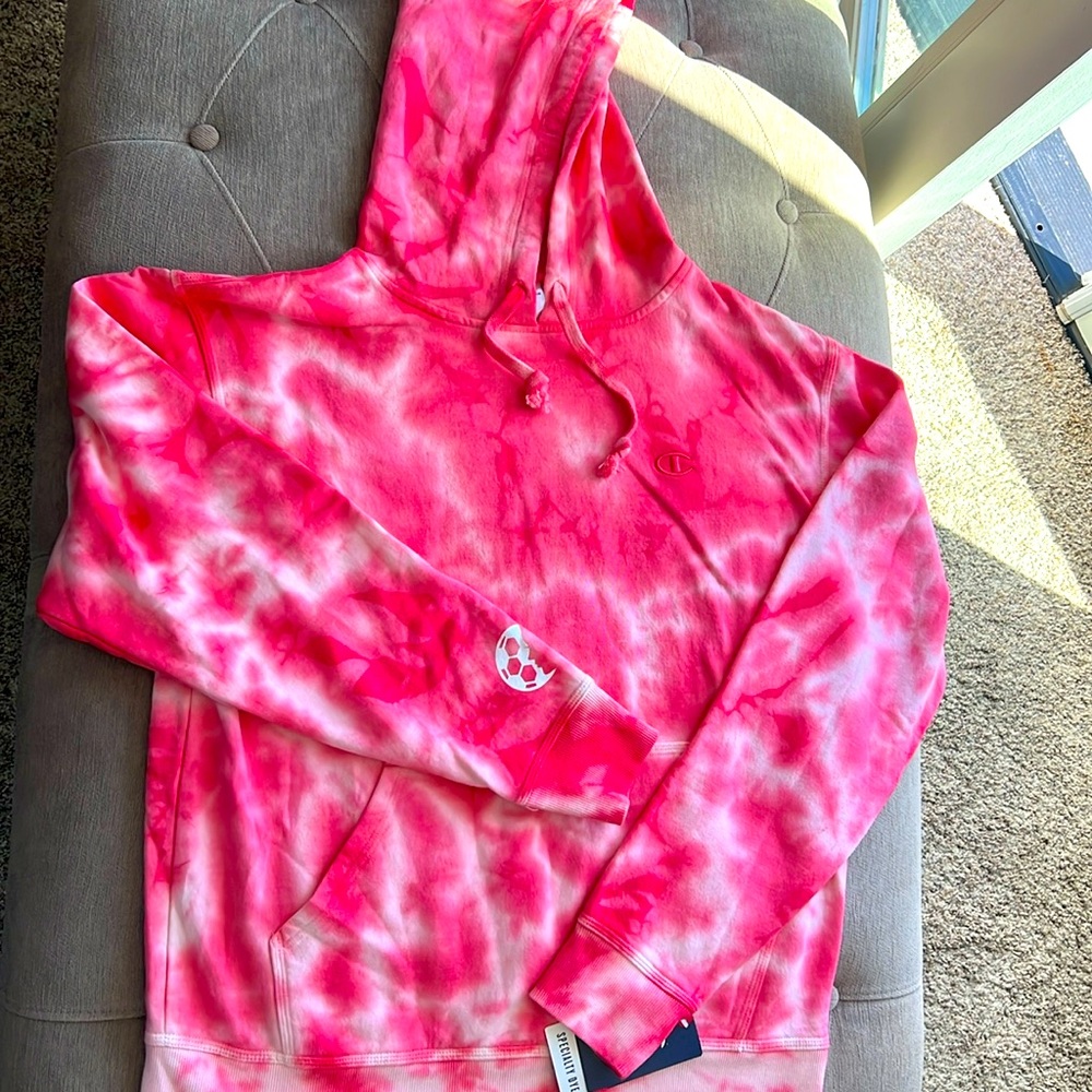 Champion tie dye soccer theme sweatshirt.
